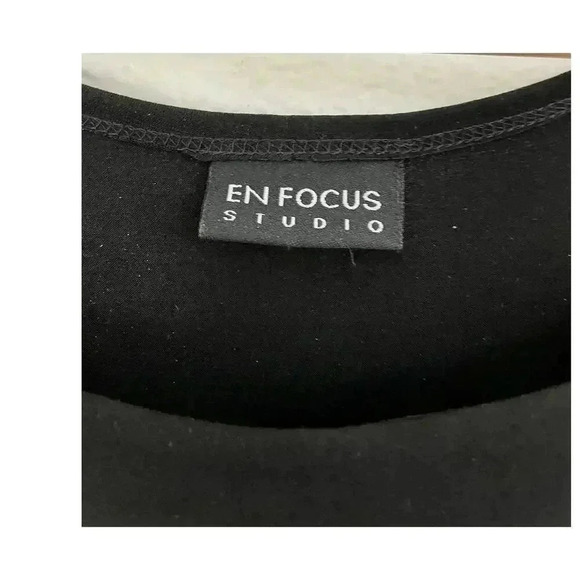 Black Cling Black Stretch Dress Sz Medium Ruched VTG EnFocus Studio Women's - Picture 5 of 13